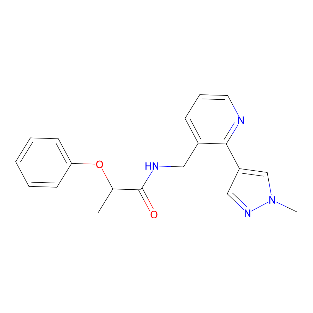 N-{[2-(1-methyl-1H-pyrazol-4-yl)pyridin-3-yl]methyl}-2-phenoxypropanamide molecular structure, CAS 2034345-14-5