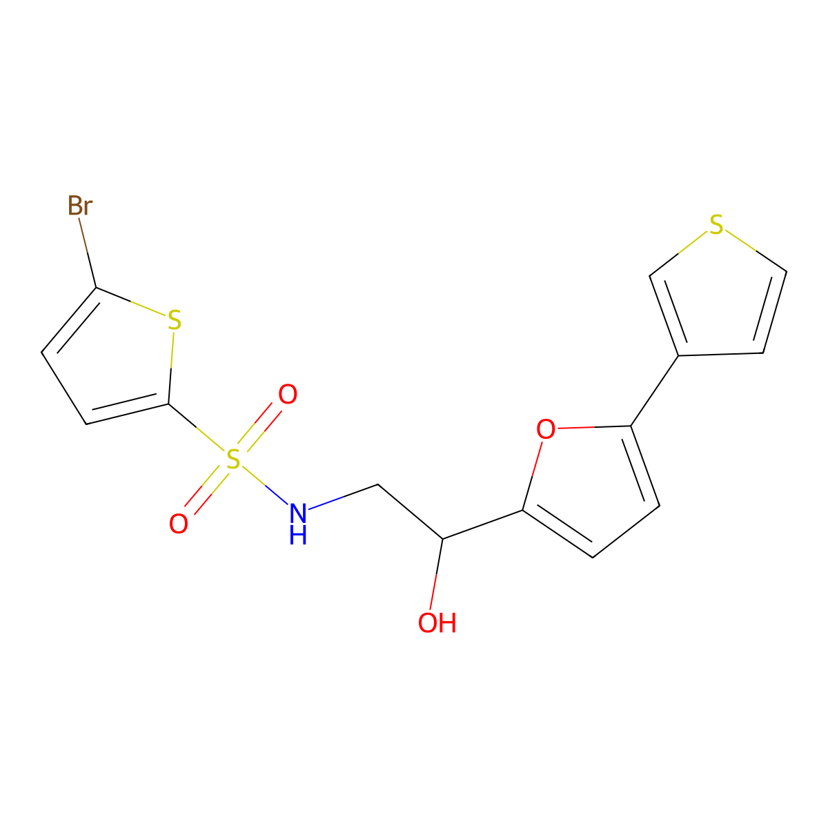 5-bromo-N-(2-hydroxy-2-(5-(thiophen-3-yl)furan-2-yl)ethyl)thiophene-2-sulfonamide molecular structure, CAS 2034345-15-6