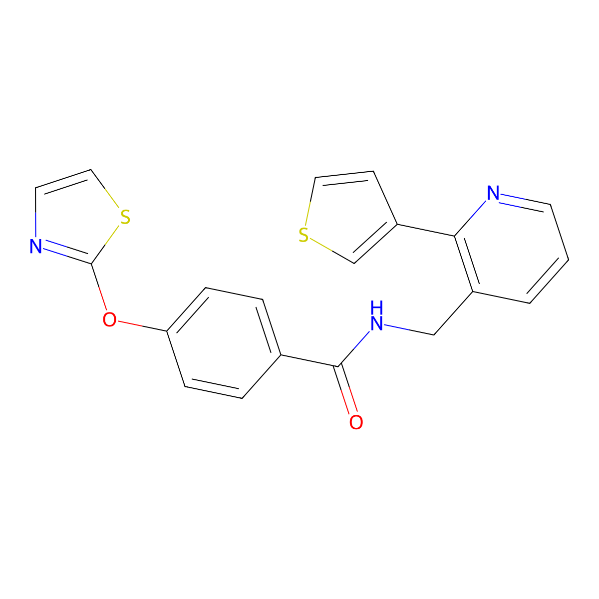 4-(thiazol-2-yloxy)-N-((2-(thiophen-3-yl)pyridin-3-yl)methyl)benzamide molecular structure, CAS 2034345-16-7