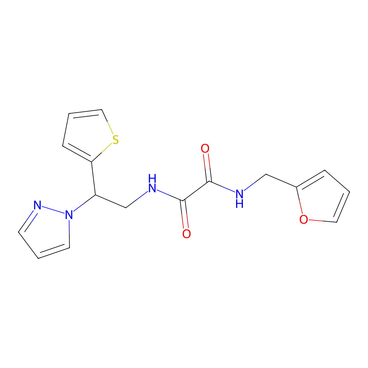 N'-[(furan-2-yl)methyl]-N-[2-(1H-pyrazol-1-yl)-2-(thiophen-2-yl)ethyl]ethanediamide molecular structure, CAS 2034345-17-8