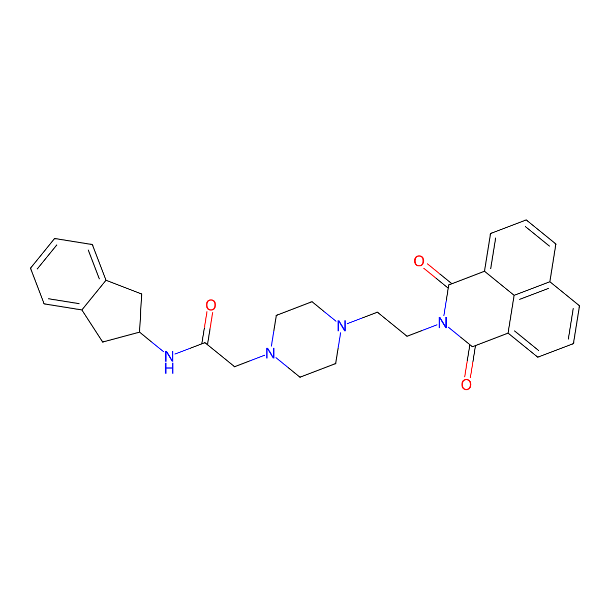 N-(2,3-dihydro-1H-inden-2-yl)-2-(4-(2-(1,3-dioxo-1H-benzo[de]isoquinolin-2(3H)-yl)ethyl)piperazin-1-yl)acetamide molecular structure, CAS 2034345-18-9