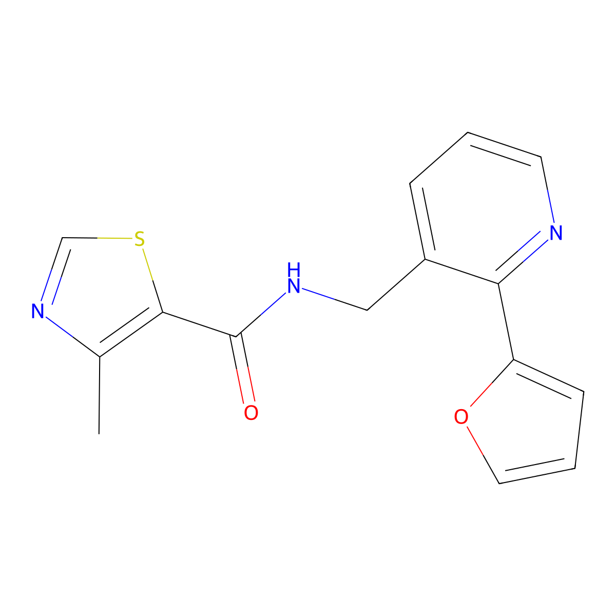 N-((2-(furan-2-yl)pyridin-3-yl)methyl)-4-methylthiazole-5-carboxamide molecular structure, CAS 2034345-19-0