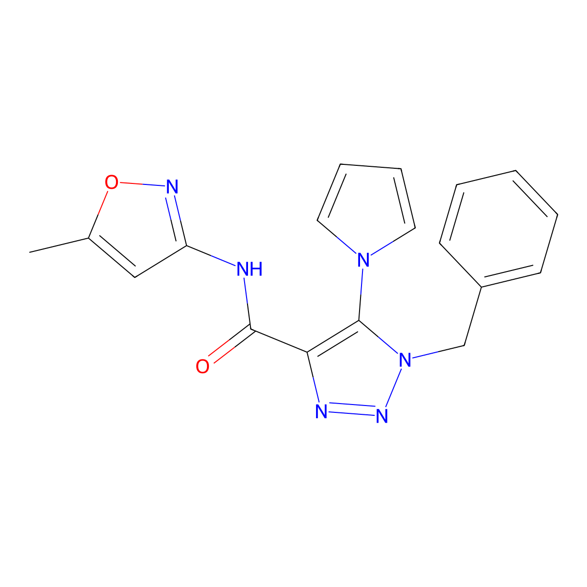 1-benzyl-N-(5-methylisoxazol-3-yl)-5-(1H-pyrrol-1-yl)-1H-1,2,3-triazole-4-carboxamide molecular structure, CAS 2034345-20-3