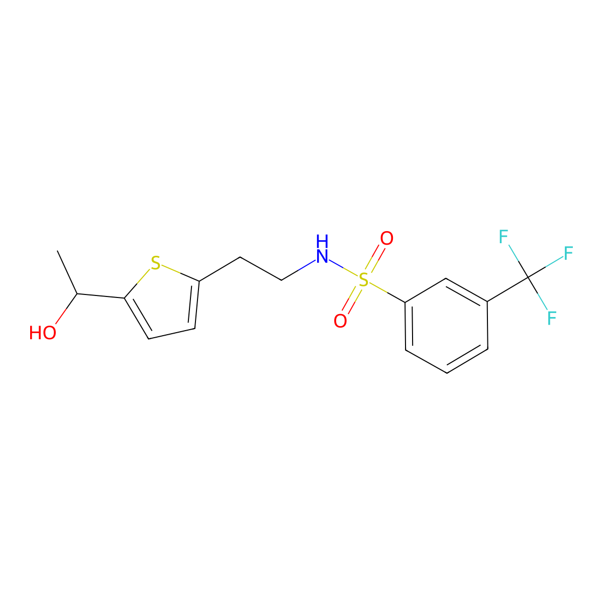 N-(2-(5-(1-hydroxyethyl)thiophen-2-yl)ethyl)-3-(trifluoromethyl)benzenesulfonamide molecular structure, CAS 2034345-21-4