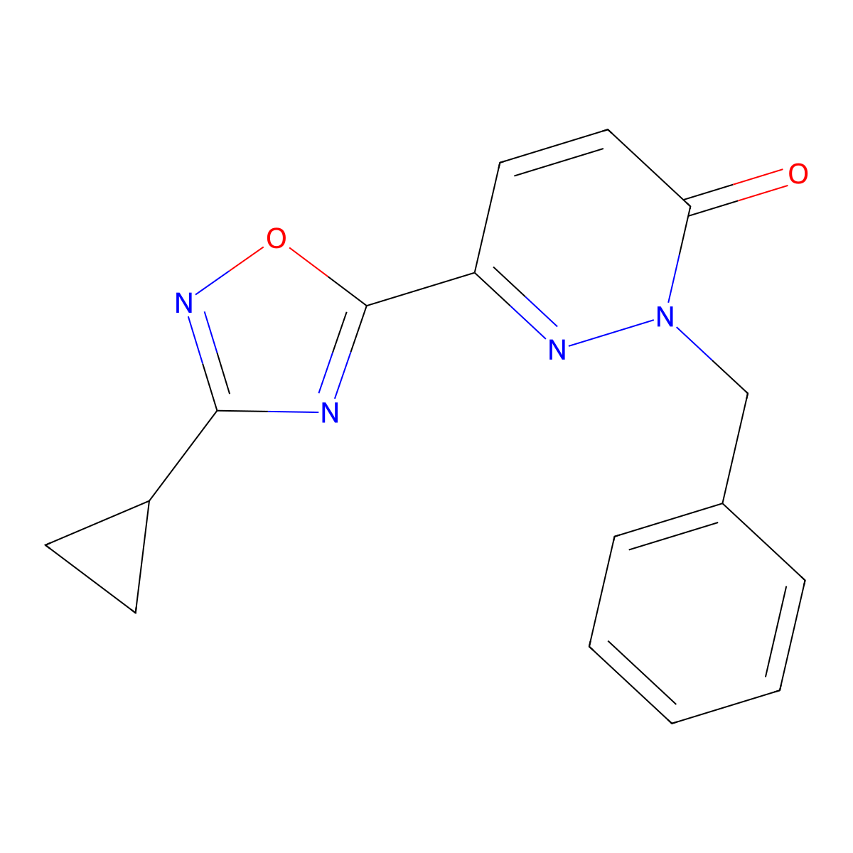 2-benzyl-6-(3-cyclopropyl-1,2,4-oxadiazol-5-yl)pyridazin-3(2H)-one molecular structure, CAS 2034345-29-2