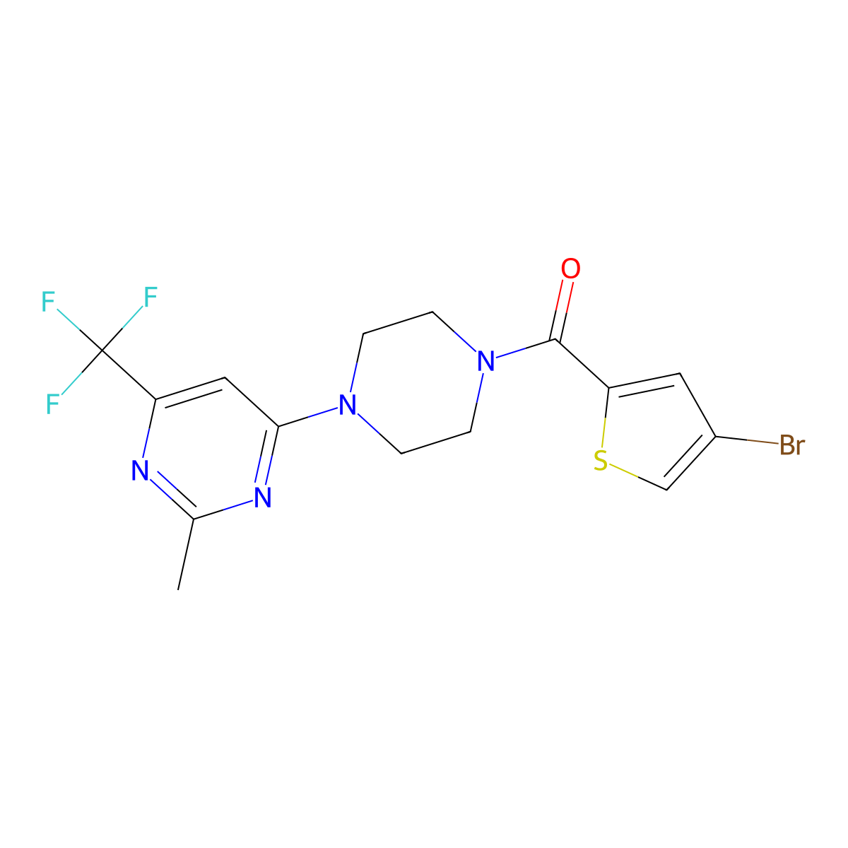(4-Bromothiophen-2-yl)(4-(2-methyl-6-(trifluoromethyl)pyrimidin-4-yl)piperazin-1-yl)methanone molecular structure, CAS 2034345-30-5