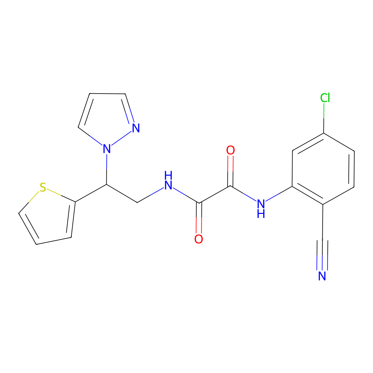 N1-(2-(1H-pyrazol-1-yl)-2-(thiophen-2-yl)ethyl)-N2-(5-chloro-2-cyanophenyl)oxalamide molecular structure, CAS 2034345-31-6