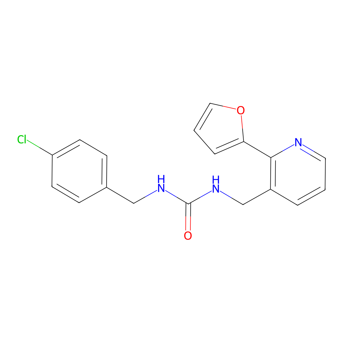 1-(4-Chlorobenzyl)-3-((2-(furan-2-yl)pyridin-3-yl)methyl)urea molecular structure, CAS 2034345-35-0