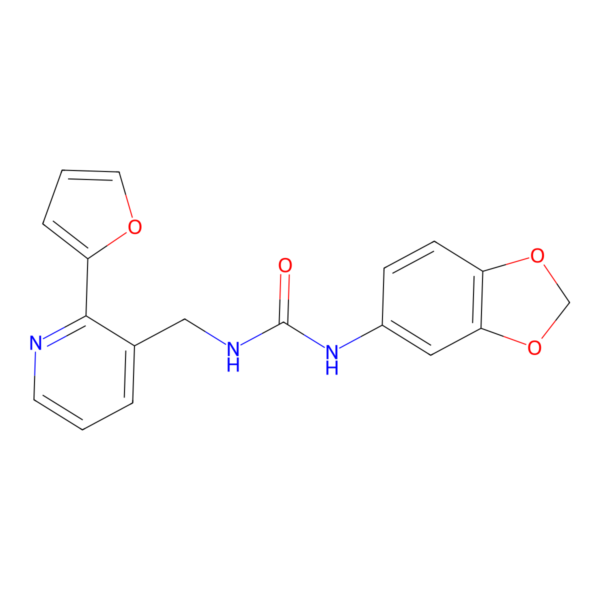 1-(Benzo[d][1,3]dioxol-5-yl)-3-((2-(furan-2-yl)pyridin-3-yl)methyl)urea molecular structure, CAS 2034345-44-1
