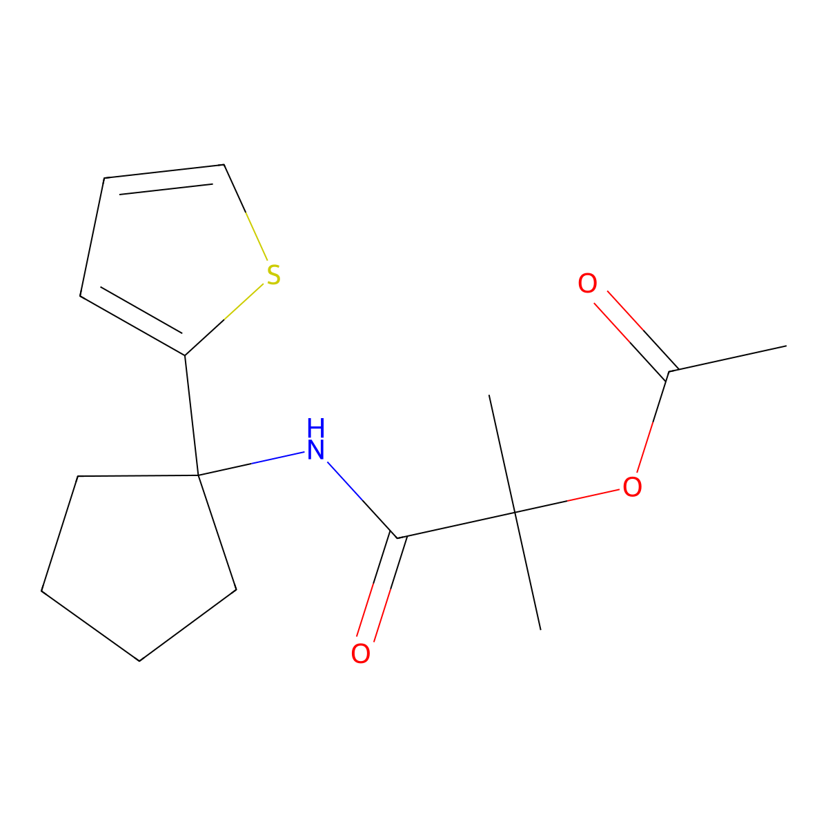 2-Methyl-1-oxo-1-((1-(thiophen-2-yl)cyclopentyl)amino)propan-2-yl acetate molecular structure, CAS 2034345-45-2