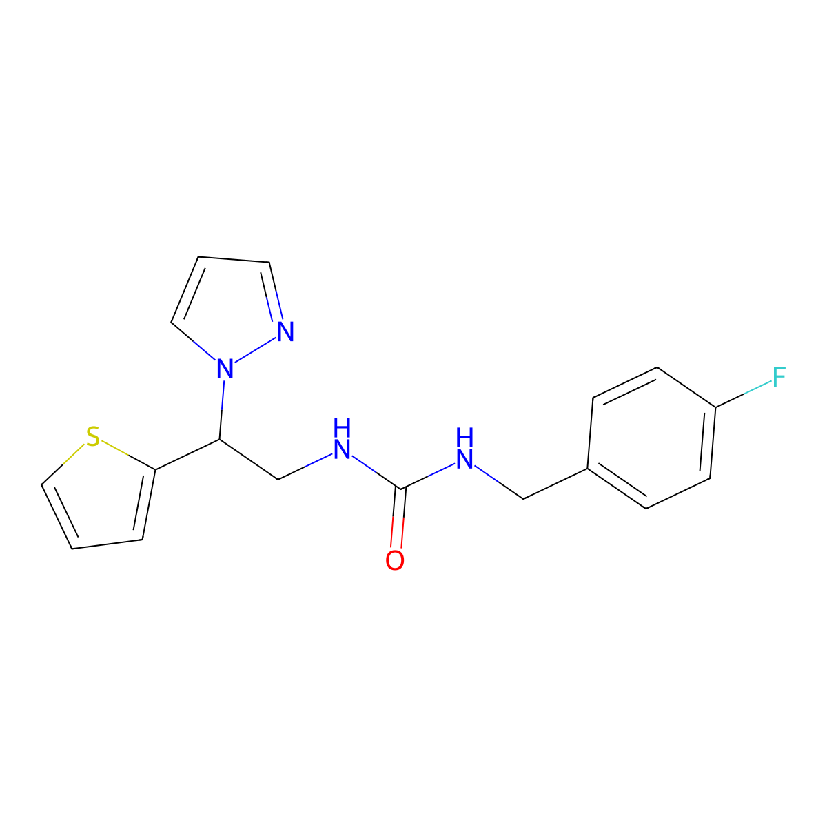 1-(2-(1H-pyrazol-1-yl)-2-(thiophen-2-yl)ethyl)-3-(4-fluorobenzyl)urea molecular structure, CAS 2034345-49-6