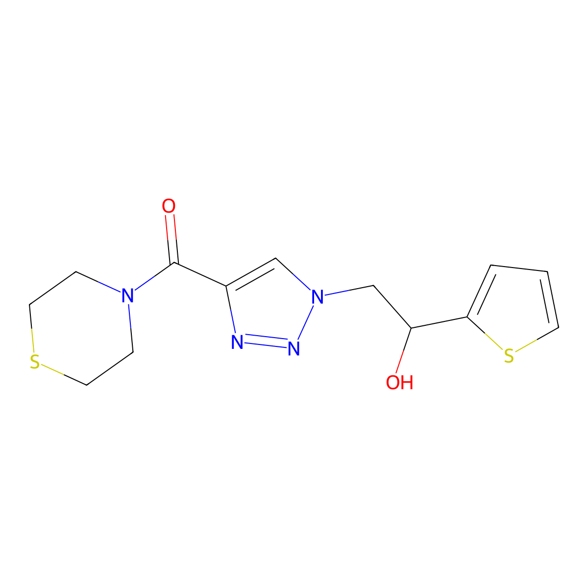 (1-(2-hydroxy-2-(thiophen-2-yl)ethyl)-1H-1,2,3-triazol-4-yl)(thiomorpholino)methanone molecular structure, CAS 2034345-50-9