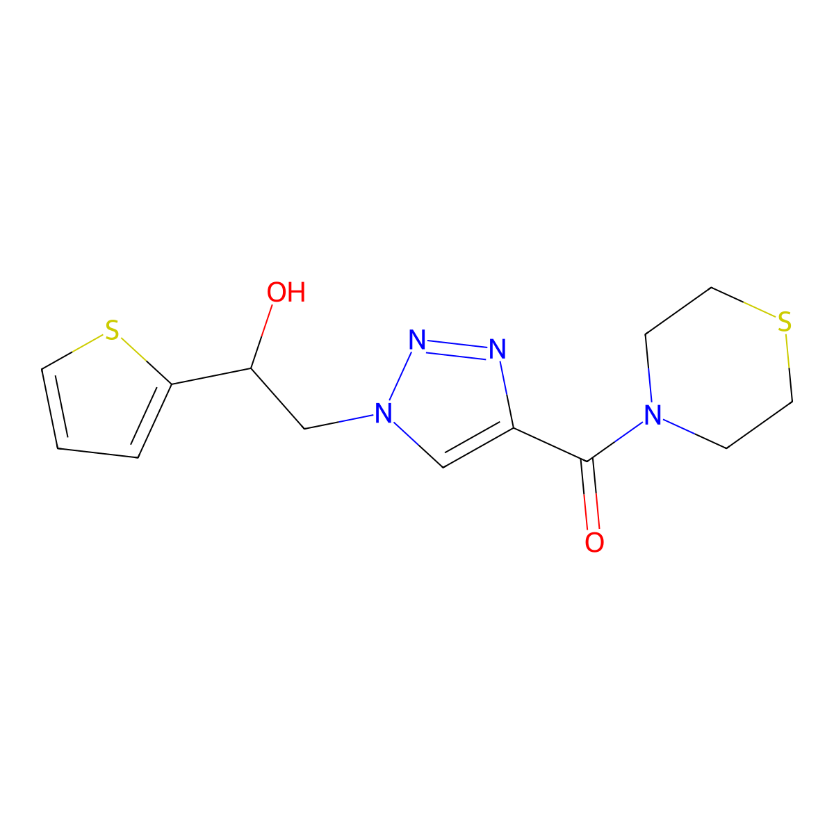 (1-(2-hydroxy-2-(thiophen-2-yl)ethyl)-1H-1,2,3-triazol-4-yl)(thiomorpholino)methanone molecular structure, CAS 2034345-50-9