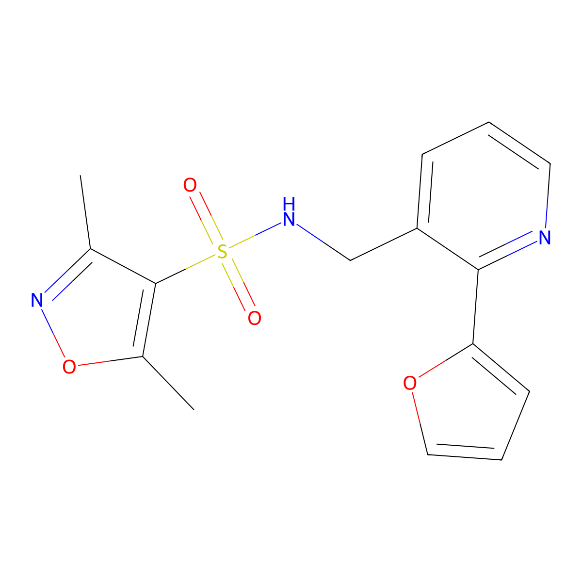 N-((2-(furan-2-yl)pyridin-3-yl)methyl)-3,5-dimethylisoxazole-4-sulfonamide molecular structure, CAS 2034345-55-4