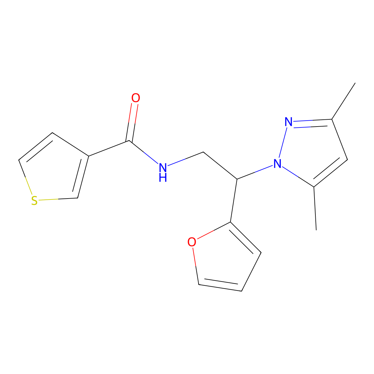 N-[2-(3,5-dimethyl-1H-pyrazol-1-yl)-2-(furan-2-yl)ethyl]thiophene-3-carboxamide molecular structure, CAS 2034345-56-5