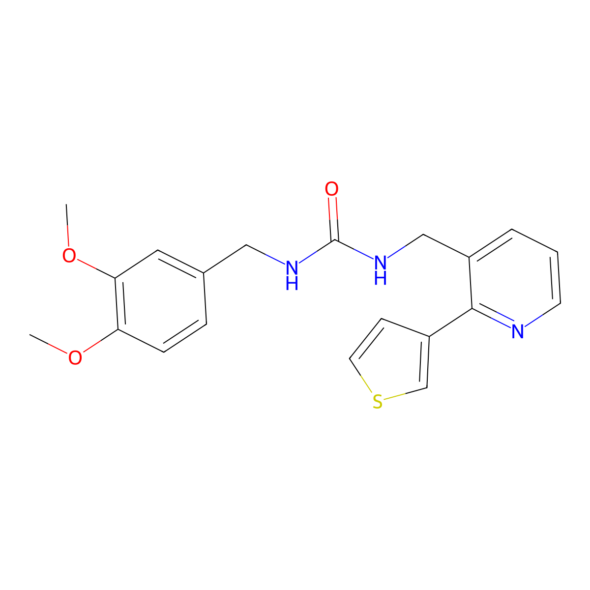 1-(3,4-Dimethoxybenzyl)-3-((2-(thiophen-3-yl)pyridin-3-yl)methyl)urea molecular structure, CAS 2034345-57-6