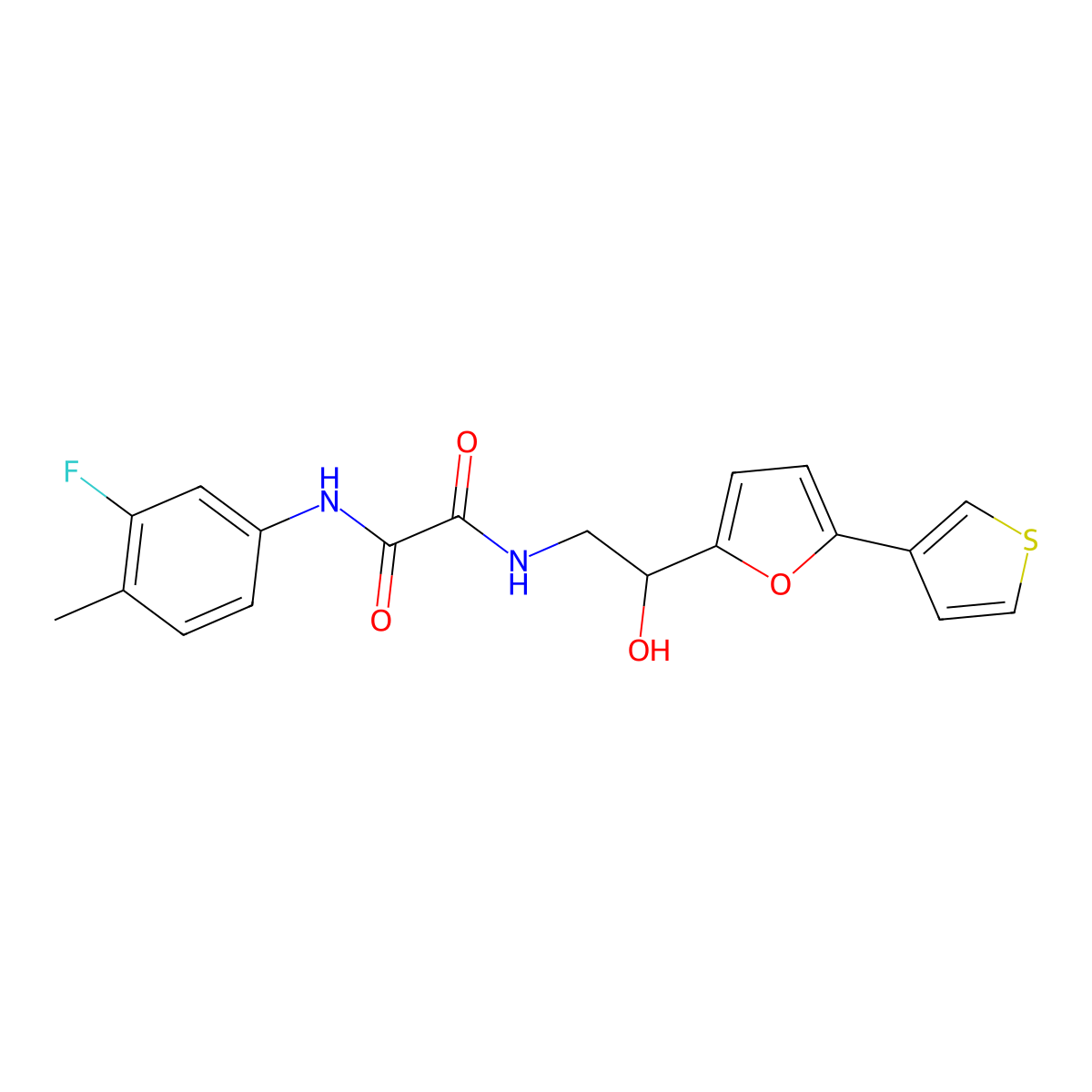 N1-(3-fluoro-4-methylphenyl)-N2-(2-hydroxy-2-(5-(thiophen-3-yl)furan-2-yl)ethyl)oxalamide molecular structure, CAS 2034345-60-1