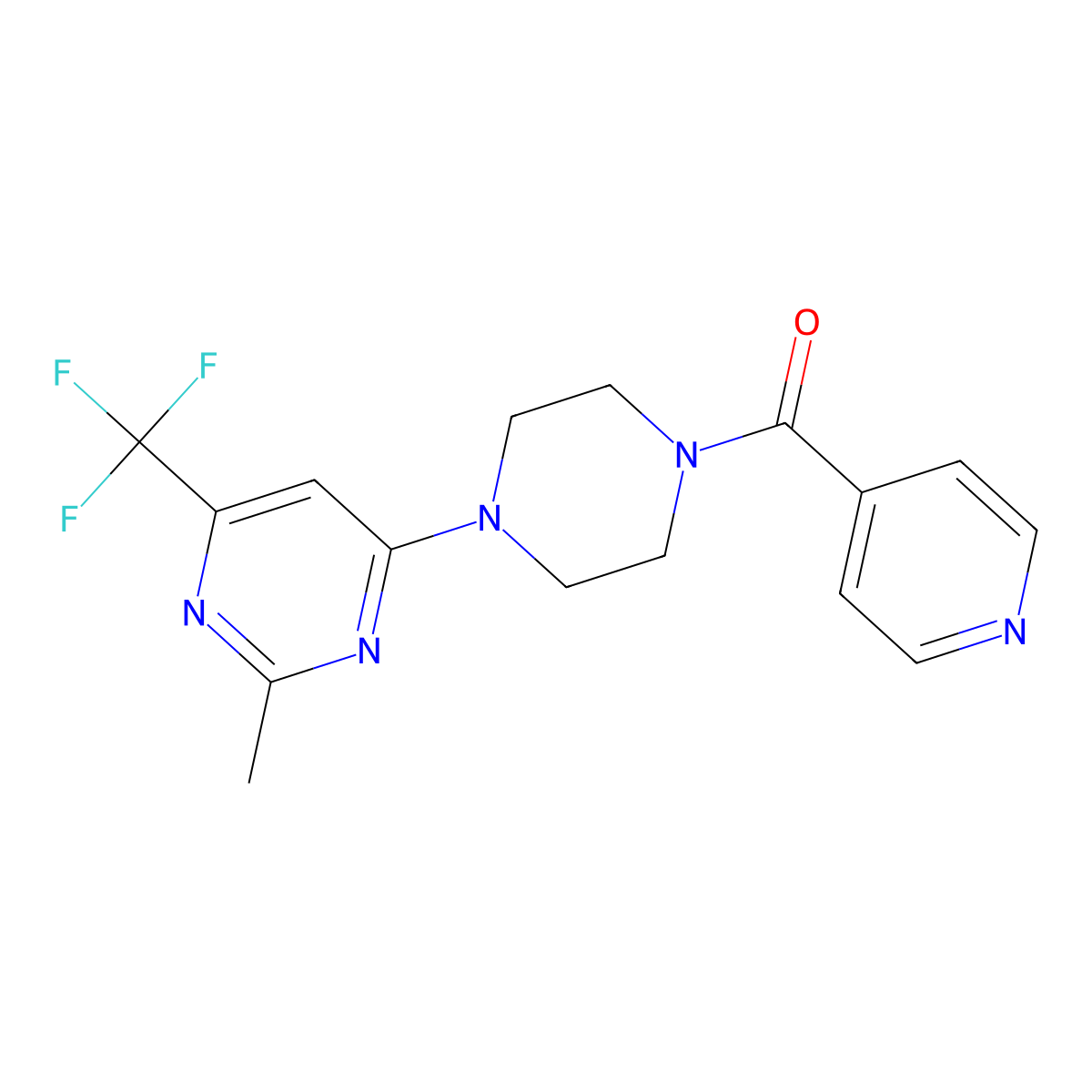 (4-(2-Methyl-6-(trifluoromethyl)pyrimidin-4-yl)piperazin-1-yl)(pyridin-4-yl)methanone molecular structure, CAS 2034345-61-2