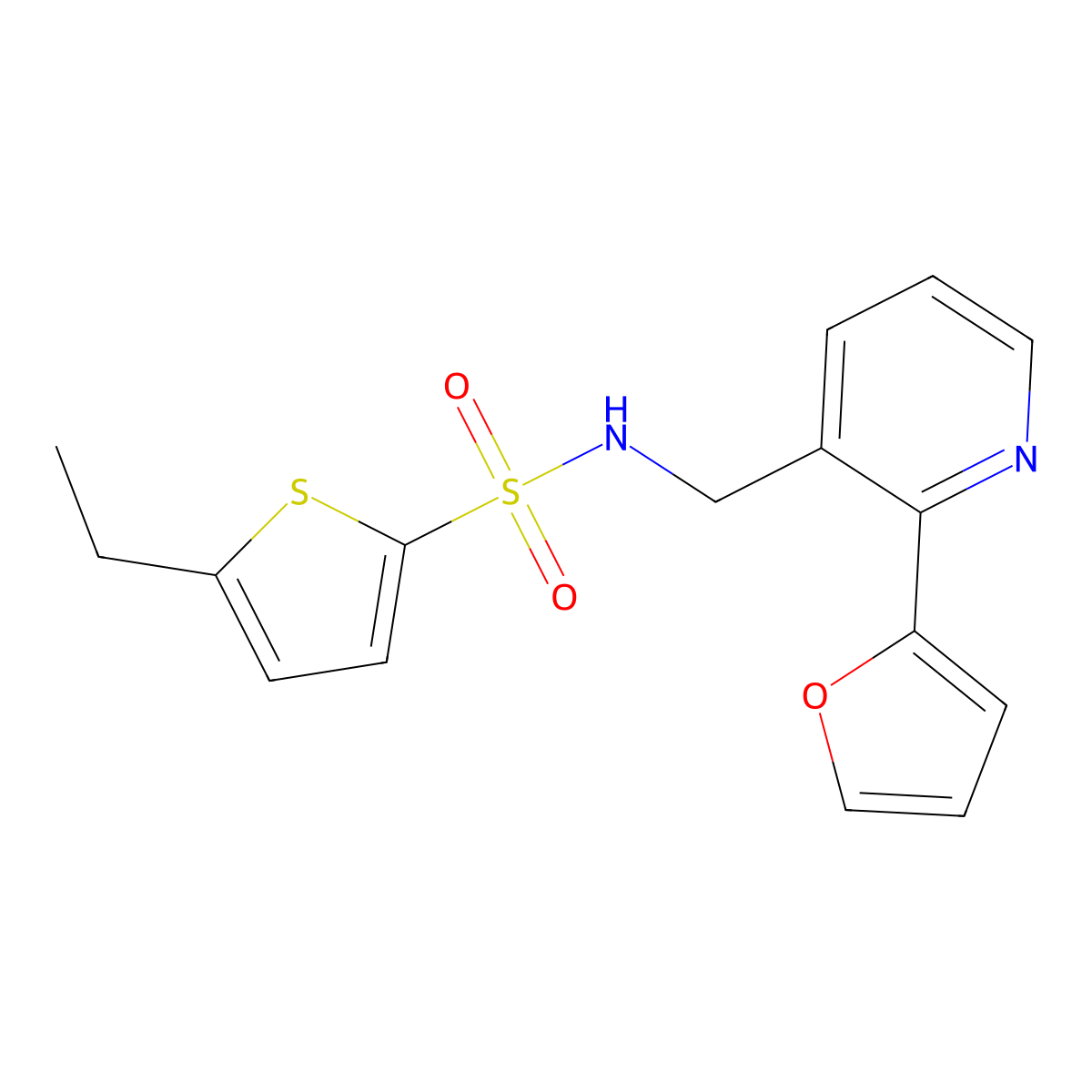 5-ethyl-N-((2-(furan-2-yl)pyridin-3-yl)methyl)thiophene-2-sulfonamide molecular structure, CAS 2034345-62-3