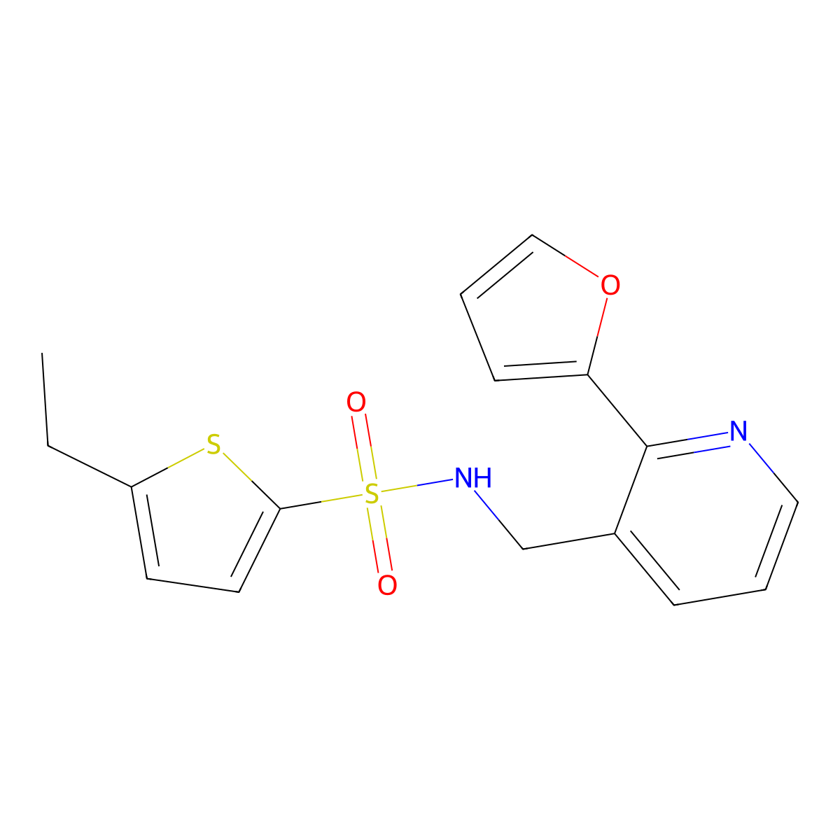 5-ethyl-N-((2-(furan-2-yl)pyridin-3-yl)methyl)thiophene-2-sulfonamide molecular structure, CAS 2034345-62-3