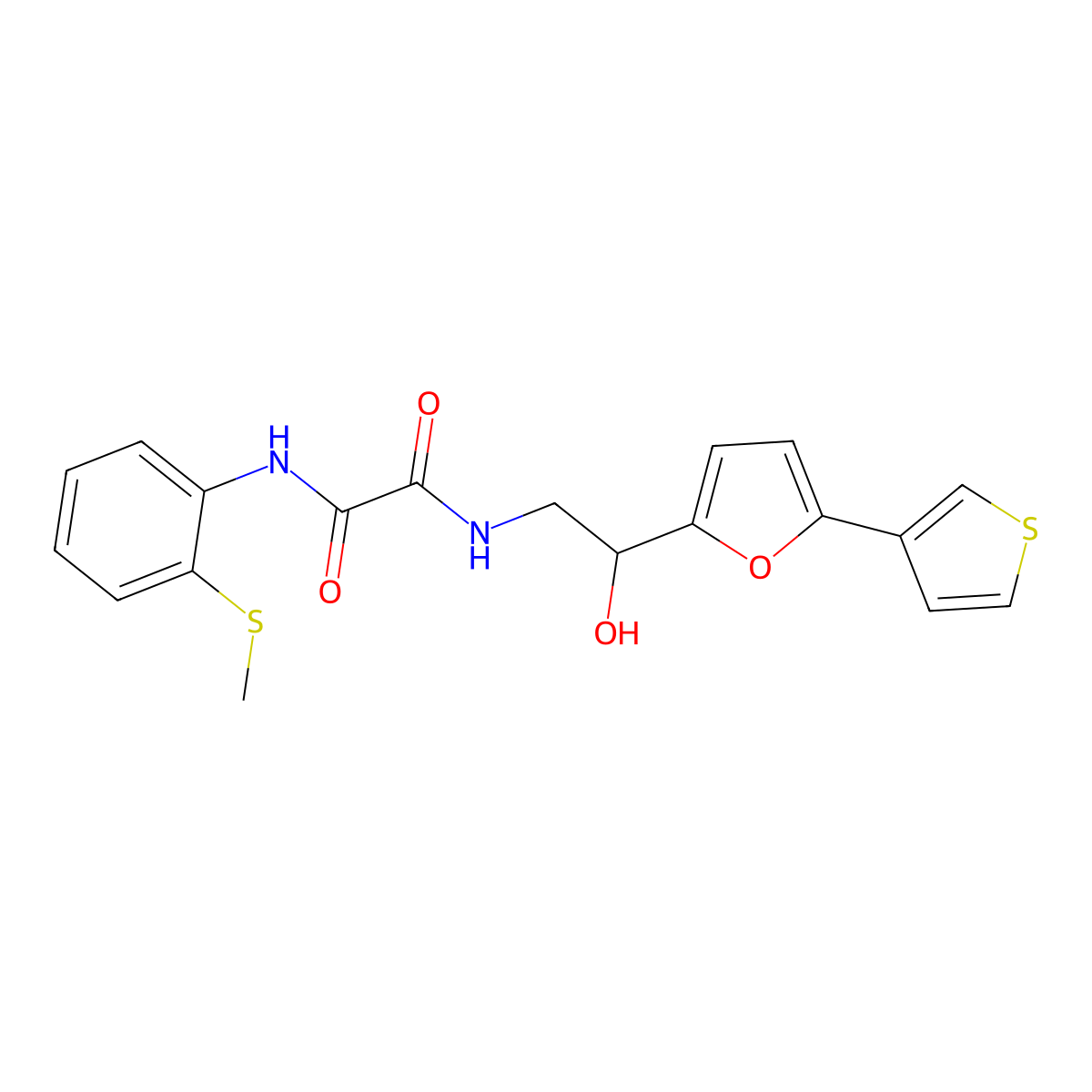 N1-(2-hydroxy-2-(5-(thiophen-3-yl)furan-2-yl)ethyl)-N2-(2-(methylthio)phenyl)oxalamide molecular structure, CAS 2034345-68-9