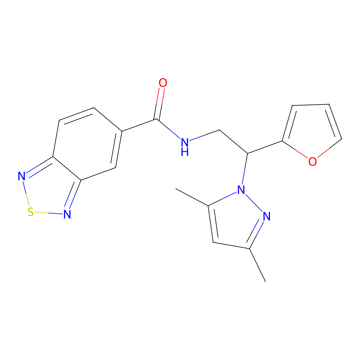 N-(2-(3,5-dimethyl-1H-pyrazol-1-yl)-2-(furan-2-yl)ethyl)benzo[c][1,2,5]thiadiazole-5-carboxamide molecular structure, CAS 2034345-70-3
