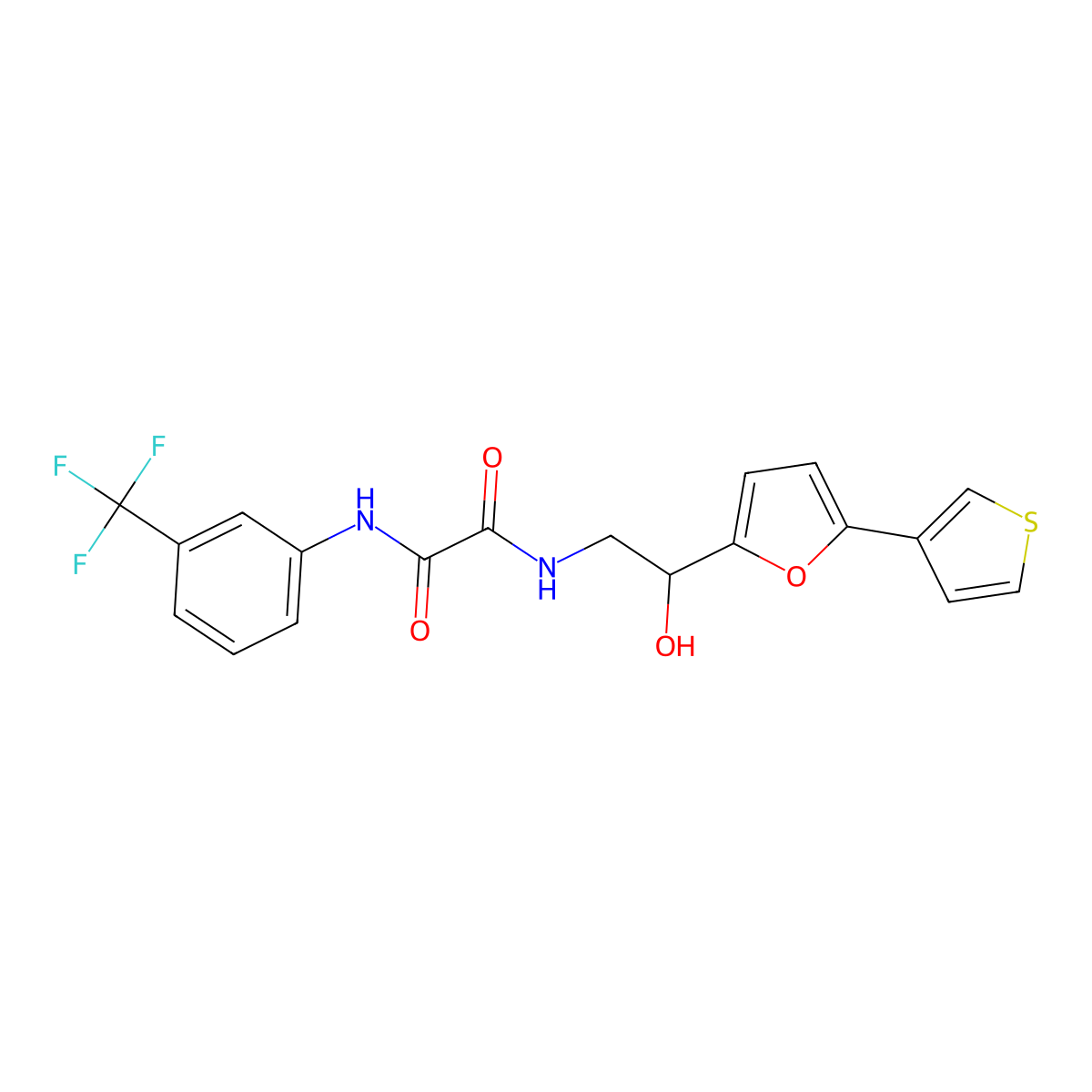 N1-(2-hydroxy-2-(5-(thiophen-3-yl)furan-2-yl)ethyl)-N2-(3-(trifluoromethyl)phenyl)oxalamide molecular structure, CAS 2034345-75-8