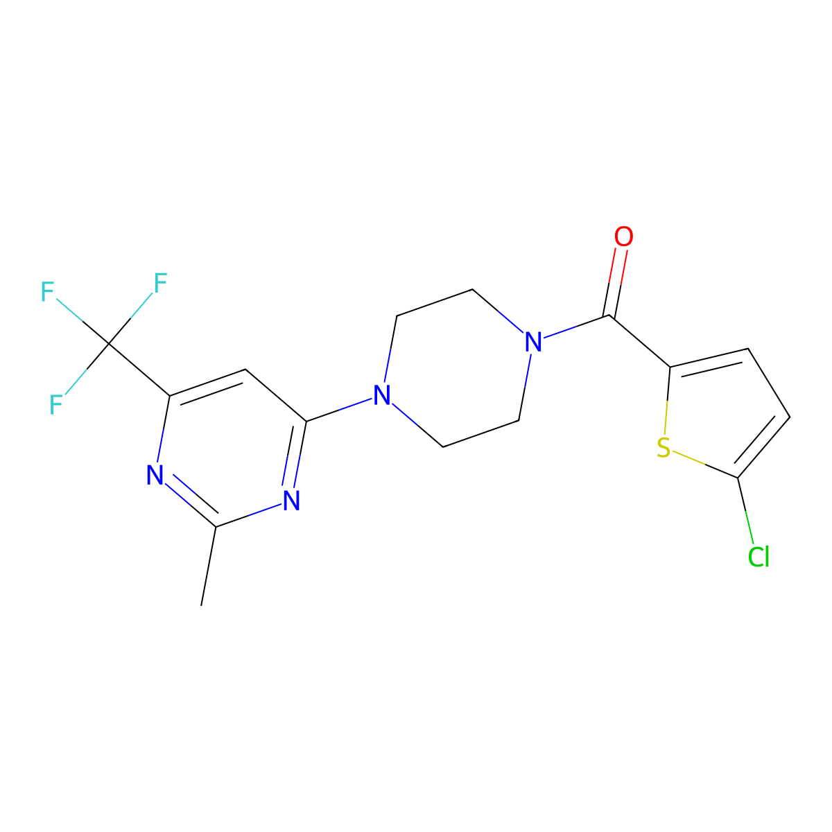 (5-Chlorothiophen-2-yl)(4-(2-methyl-6-(trifluoromethyl)pyrimidin-4-yl)piperazin-1-yl)methanone molecular structure, CAS 2034345-76-9
