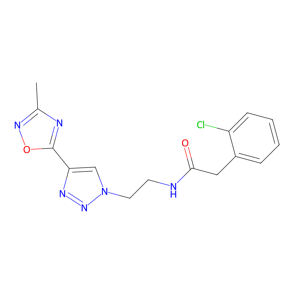 2-(2-chlorophenyl)-N-(2-(4-(3-methyl-1,2,4-oxadiazol-5-yl)-1H-1,2,3-triazol-1-yl)ethyl)acetamide molecular structure, CAS 2034345-79-2