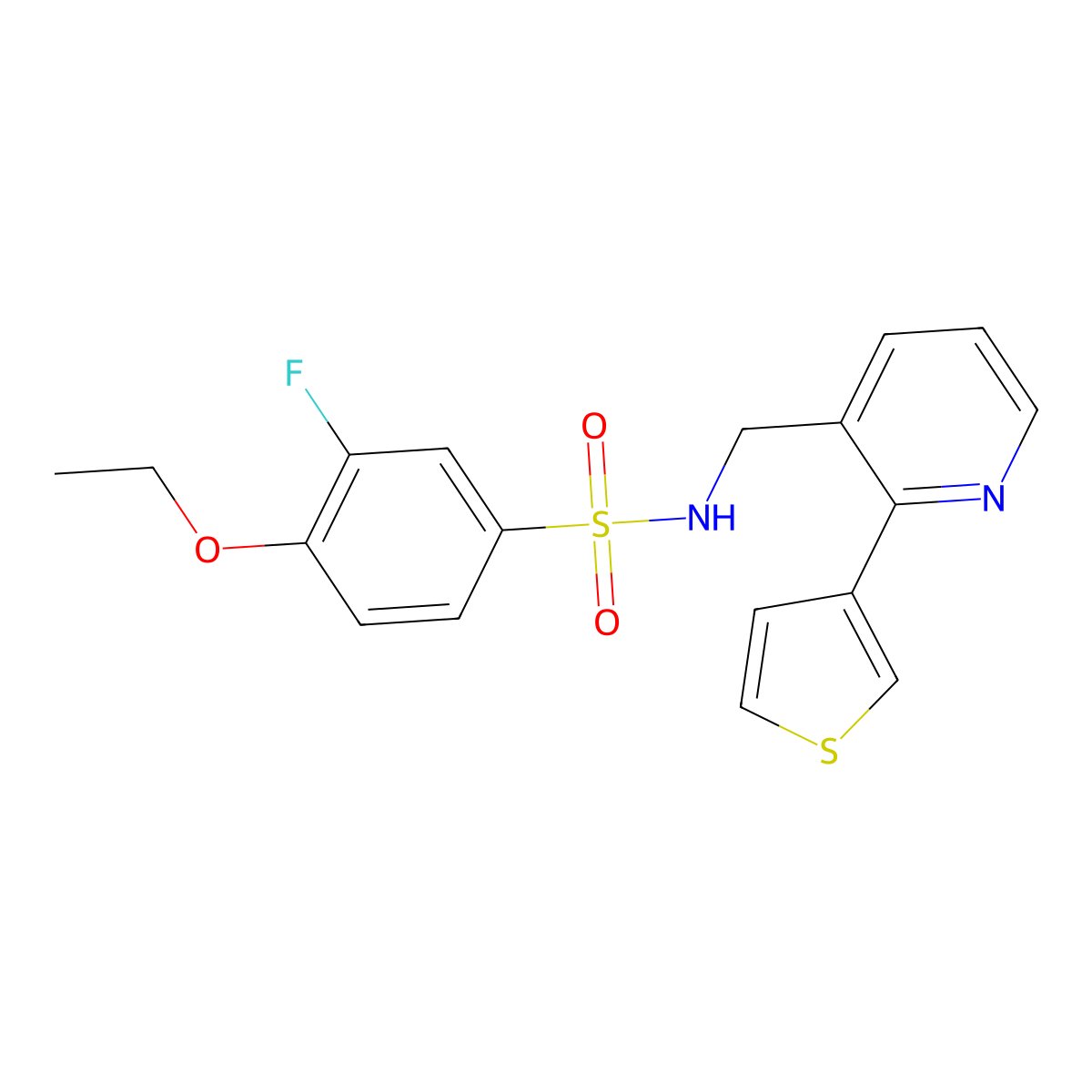 4-ethoxy-3-fluoro-N-((2-(thiophen-3-yl)pyridin-3-yl)methyl)benzenesulfonamide molecular structure, CAS 2034345-80-5
