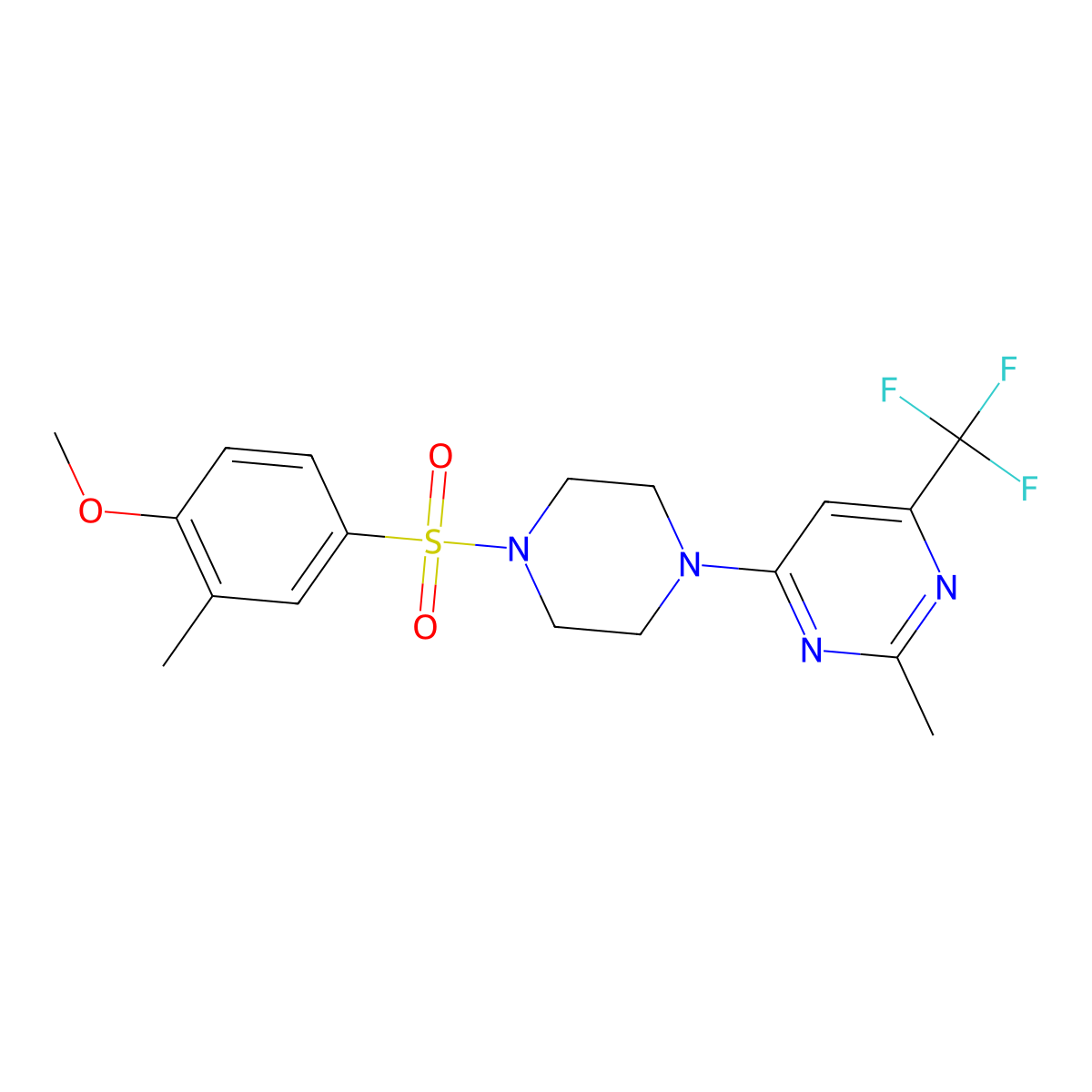 4-(4-((4-Methoxy-3-methylphenyl)sulfonyl)piperazin-1-yl)-2-methyl-6-(trifluoromethyl)pyrimidine molecular structure, CAS 2034345-81-6