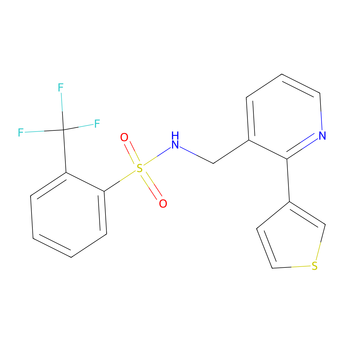 N-((2-(thiophen-3-yl)pyridin-3-yl)methyl)-2-(trifluoromethyl)benzenesulfonamide molecular structure, CAS 2034345-84-9