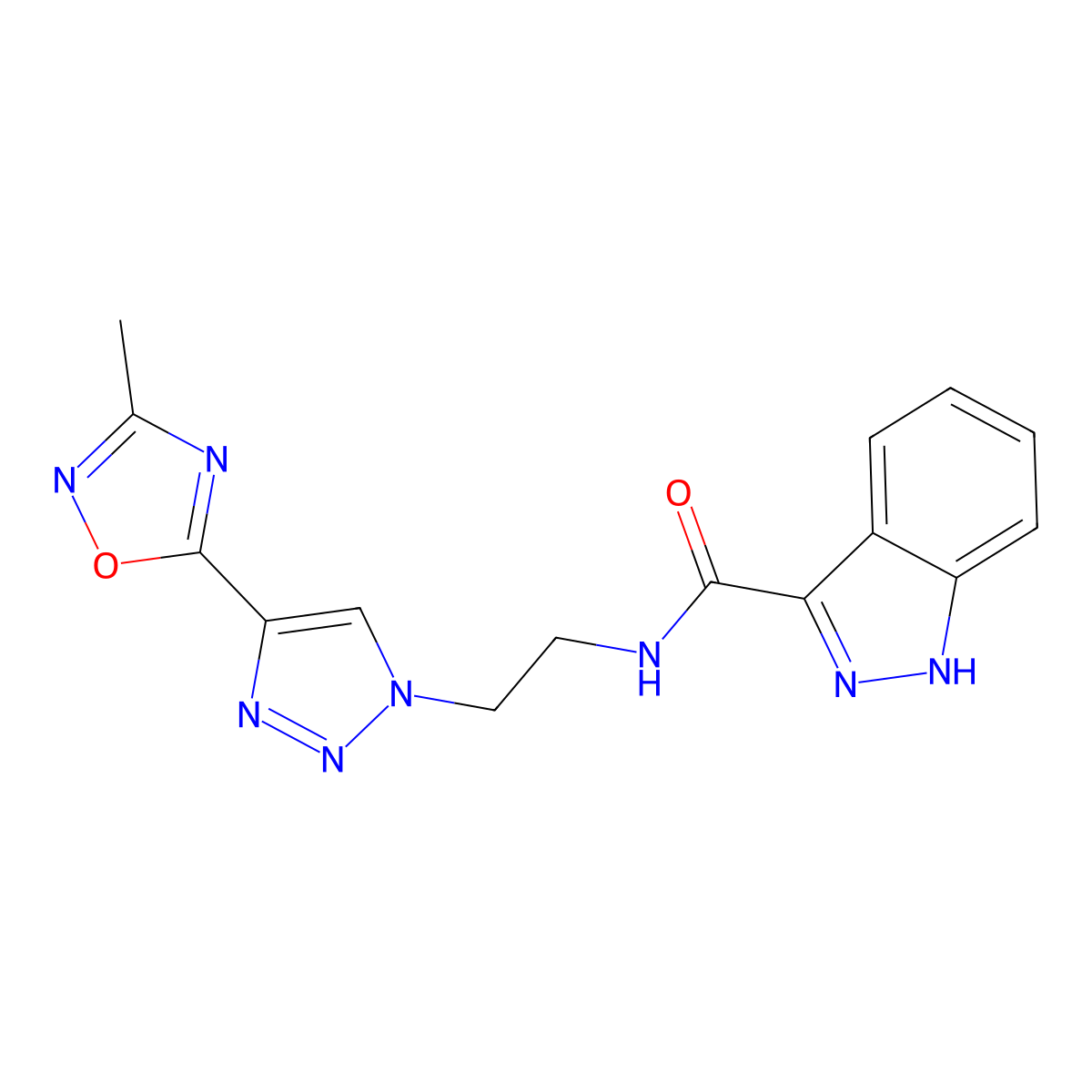 N-{2-[4-(3-methyl-1,2,4-oxadiazol-5-yl)-1H-1,2,3-triazol-1-yl]ethyl}-1H-indazole-3-carboxamide molecular structure, CAS 2034345-86-1