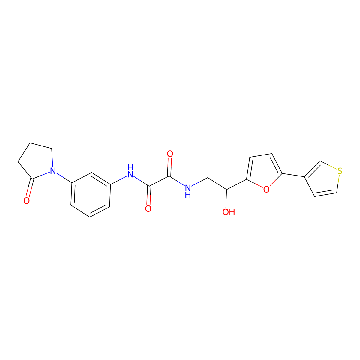 N1-(2-hydroxy-2-(5-(thiophen-3-yl)furan-2-yl)ethyl)-N2-(3-(2-oxopyrrolidin-1-yl)phenyl)oxalamide molecular structure, CAS 2034345-88-3