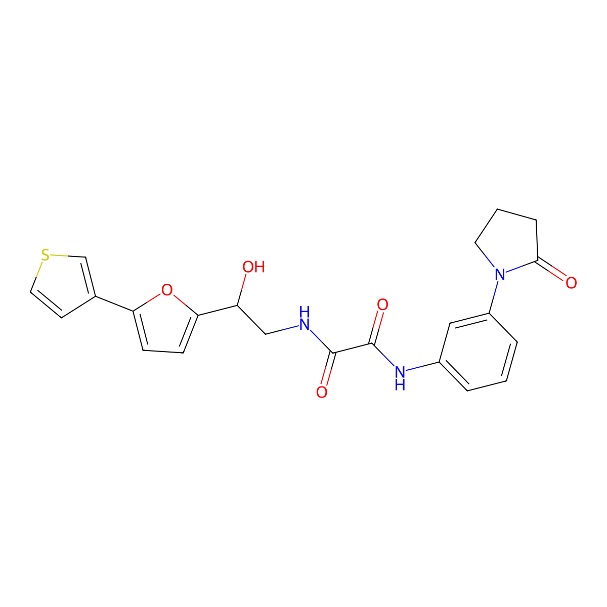 N1-(2-hydroxy-2-(5-(thiophen-3-yl)furan-2-yl)ethyl)-N2-(3-(2-oxopyrrolidin-1-yl)phenyl)oxalamide molecular structure, CAS 2034345-88-3