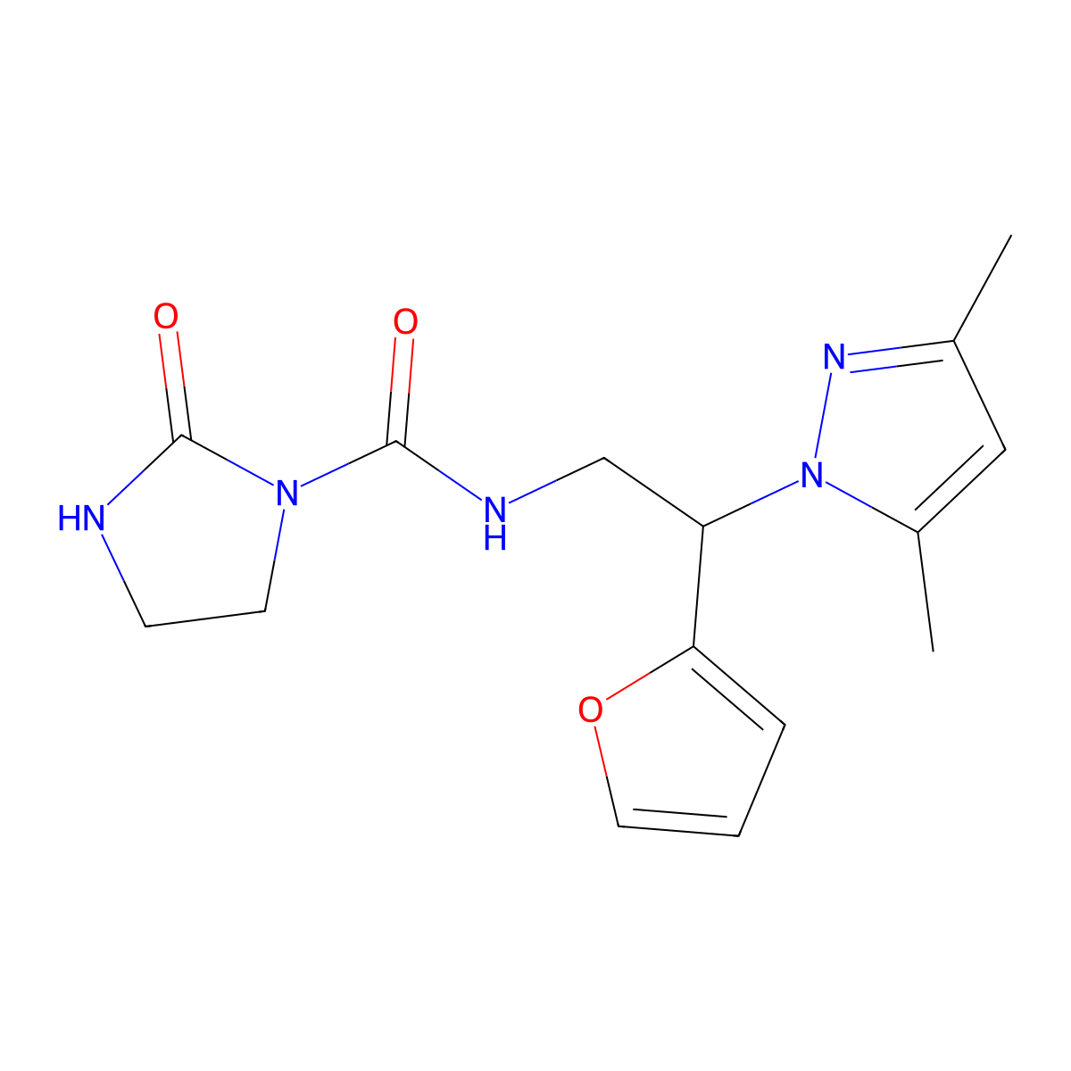 N-[2-(3,5-dimethyl-1H-pyrazol-1-yl)-2-(furan-2-yl)ethyl]-2-oxoimidazolidine-1-carboxamide molecular structure, CAS 2034345-89-4