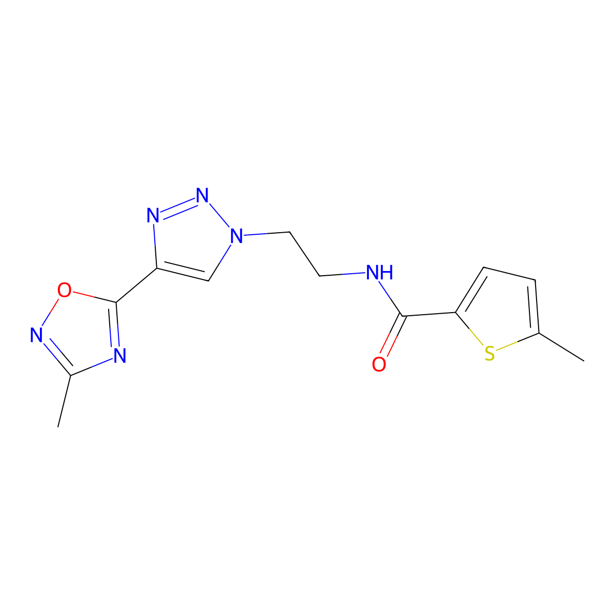 5-methyl-N-{2-[4-(3-methyl-1,2,4-oxadiazol-5-yl)-1H-1,2,3-triazol-1-yl]ethyl}thiophene-2-carboxamide molecular structure, CAS 2034345-91-8