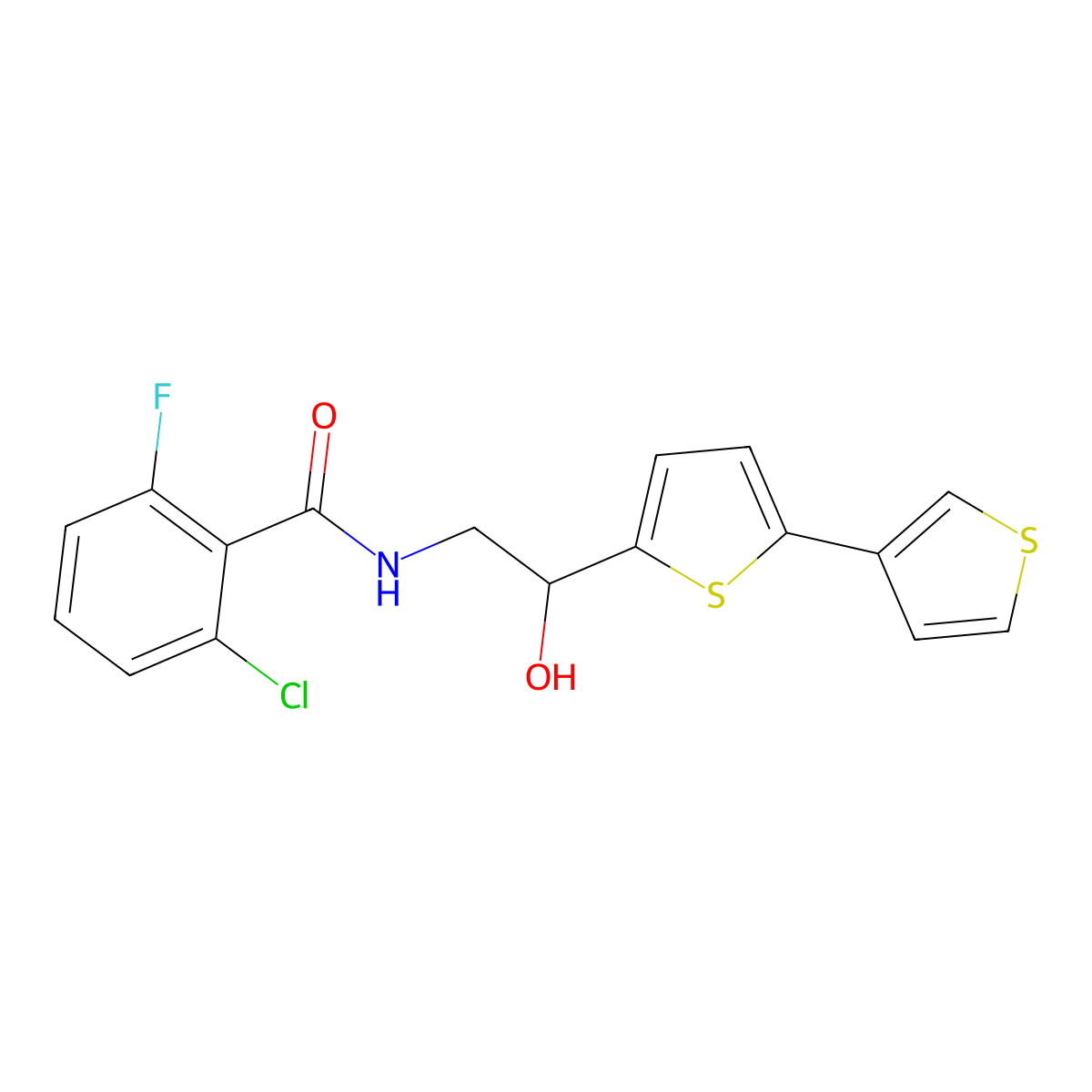 N-(2-([2,3'-bithiophen]-5-yl)-2-hydroxyethyl)-2-chloro-6-fluorobenzamide molecular structure, CAS 2034345-93-0