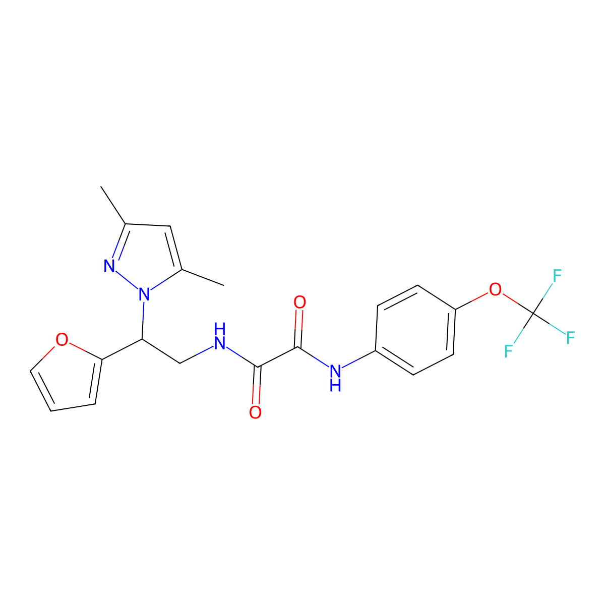 N1-(2-(3,5-dimethyl-1H-pyrazol-1-yl)-2-(furan-2-yl)ethyl)-N2-(4-(trifluoromethoxy)phenyl)oxalamide molecular structure, CAS 2034345-96-3