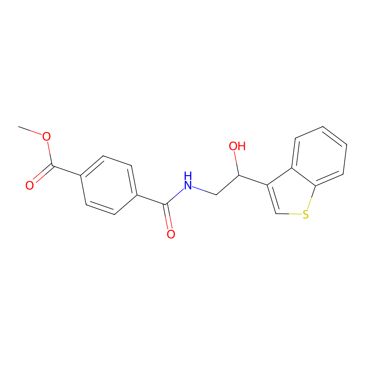 Methyl 4-((2-(benzo[b]thiophen-3-yl)-2-hydroxyethyl)carbamoyl)benzoate molecular structure, CAS 2034346-01-3