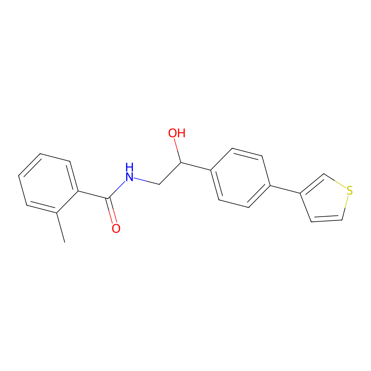 N-(2-hydroxy-2-(4-(thiophen-3-yl)phenyl)ethyl)-2-methylbenzamide molecular structure, CAS 2034346-02-4