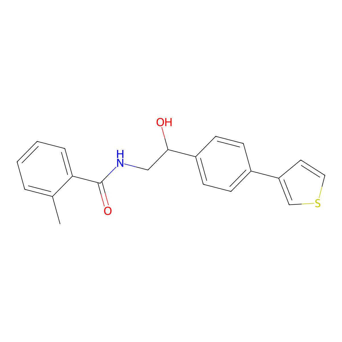 N-(2-hydroxy-2-(4-(thiophen-3-yl)phenyl)ethyl)-2-methylbenzamide molecular structure, CAS 2034346-02-4