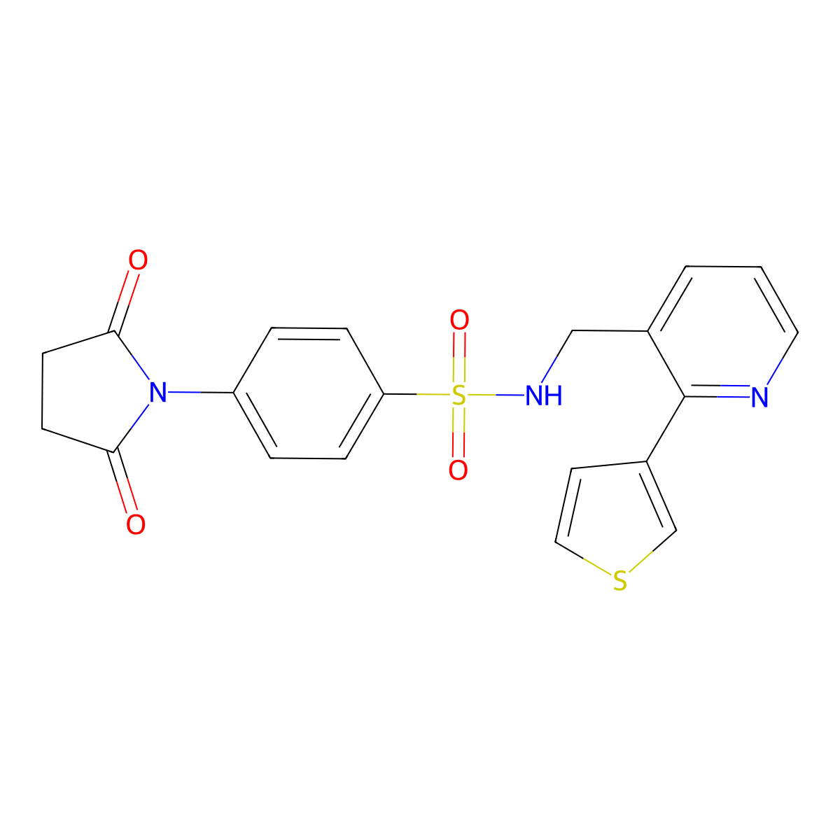 4-(2,5-dioxopyrrolidin-1-yl)-N-((2-(thiophen-3-yl)pyridin-3-yl)methyl)benzenesulfonamide molecular structure, CAS 2034346-04-6