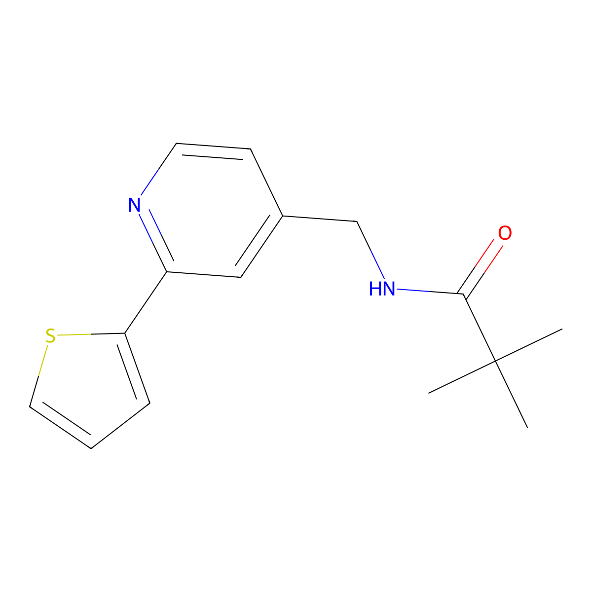 N-((2-(thiophen-2-yl)pyridin-4-yl)methyl)pivalamide molecular structure, CAS 2034346-10-4