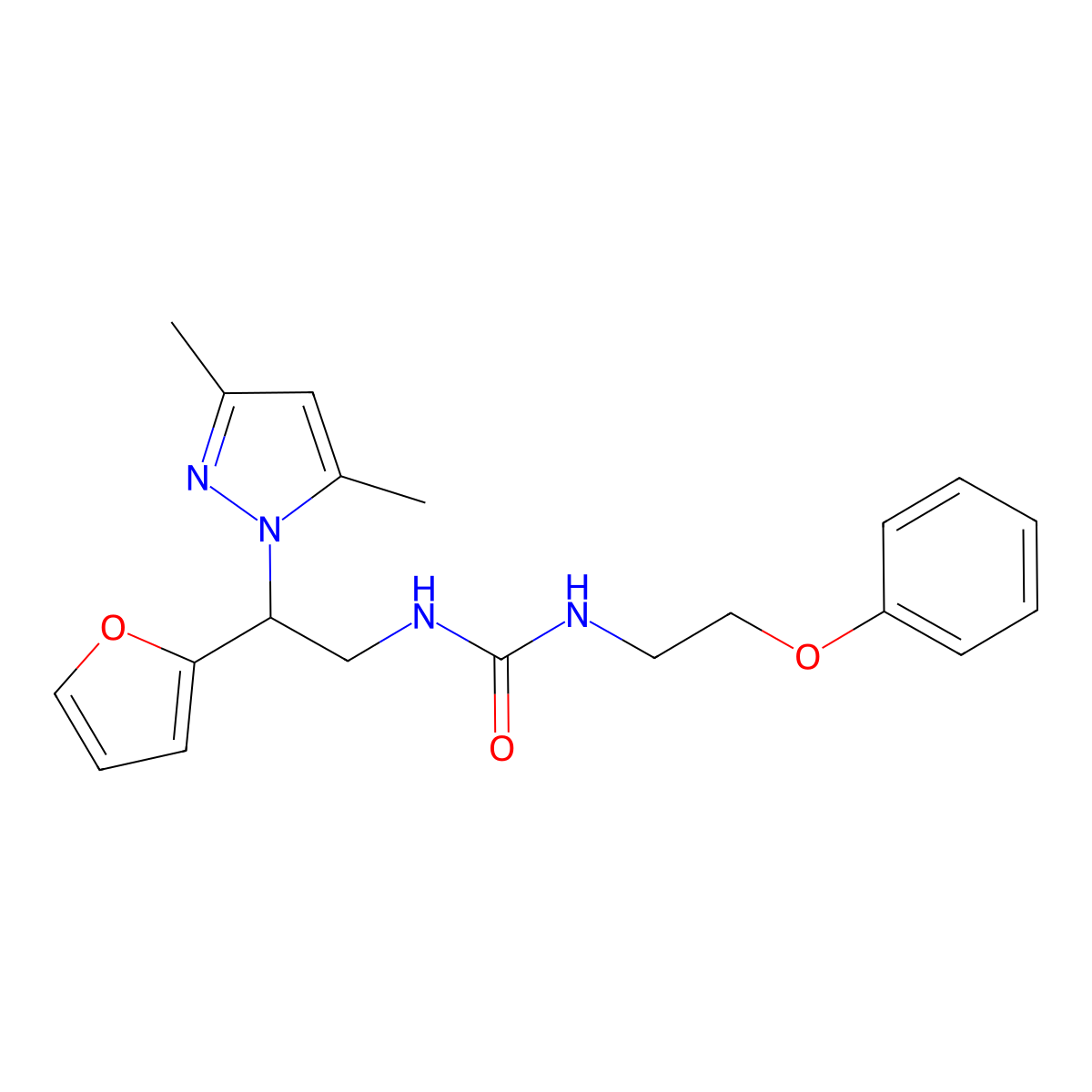 1-(2-(3,5-dimethyl-1H-pyrazol-1-yl)-2-(furan-2-yl)ethyl)-3-(2-phenoxyethyl)urea molecular structure, CAS 2034346-11-5