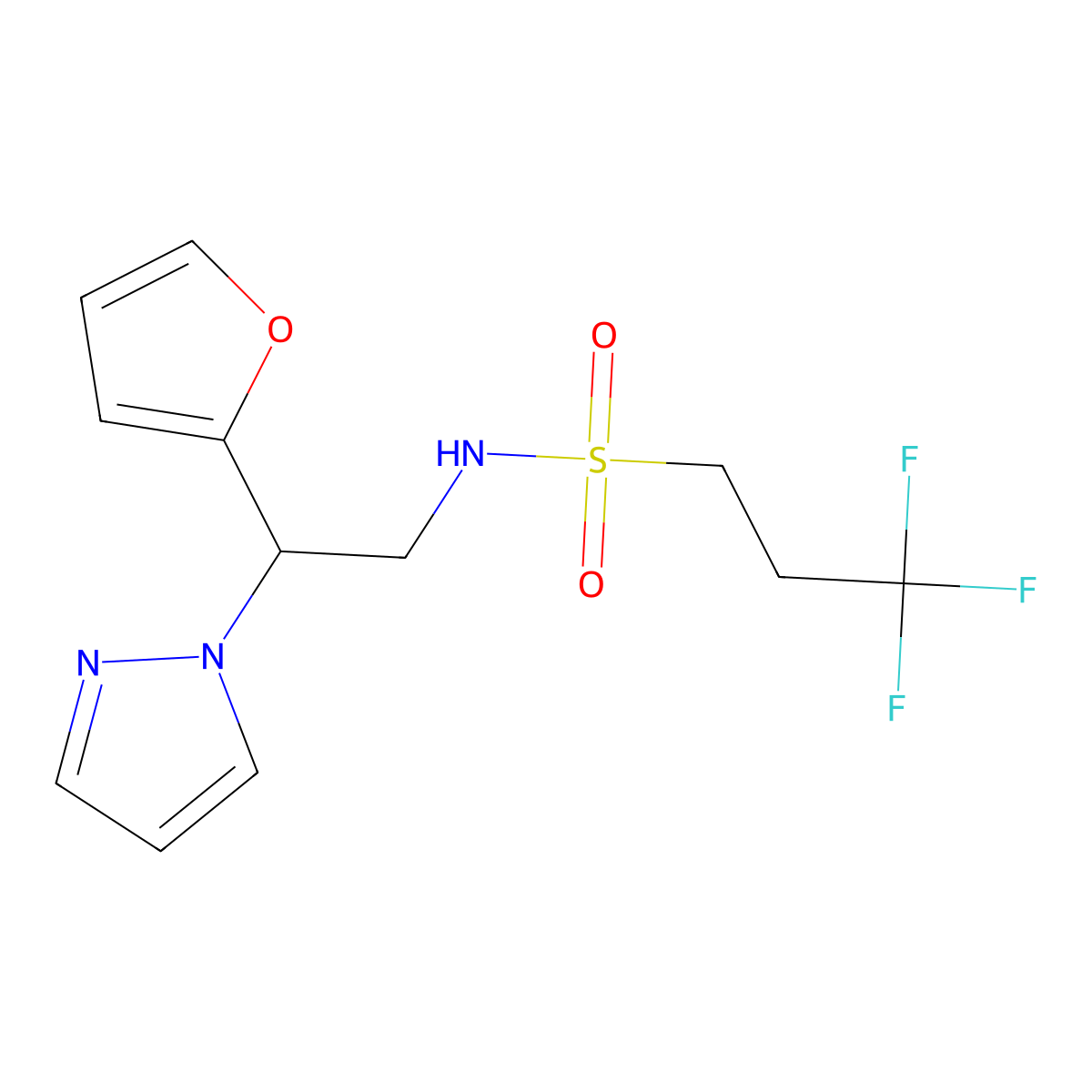 3,3,3-trifluoro-N-(2-(furan-2-yl)-2-(1H-pyrazol-1-yl)ethyl)propane-1-sulfonamide molecular structure, CAS 2034346-22-8