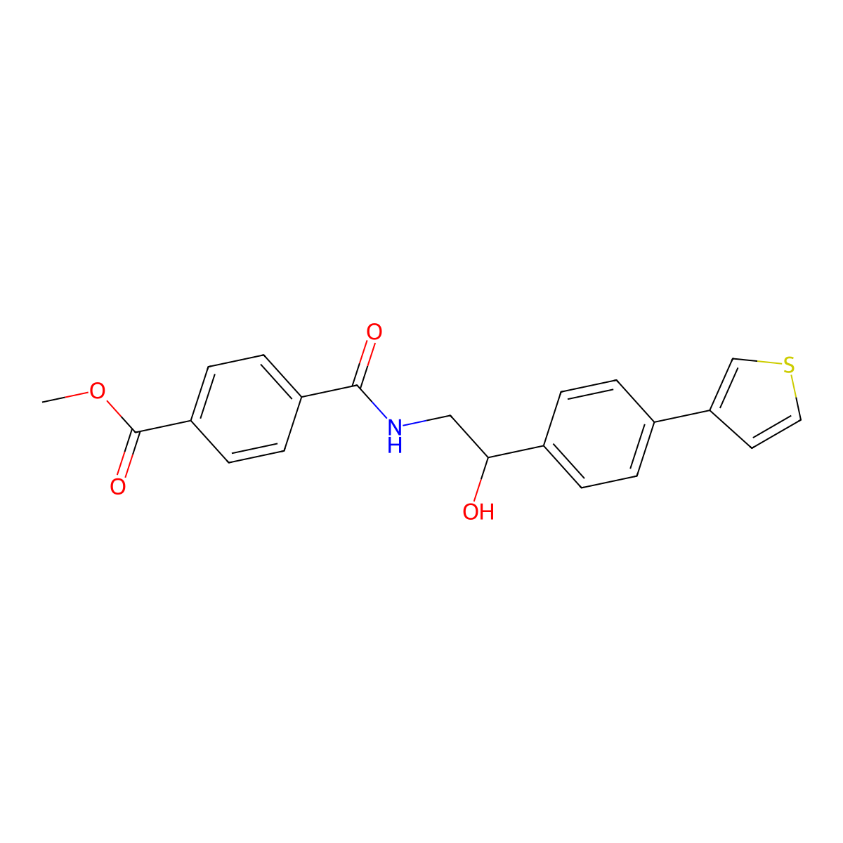 Methyl 4-({2-hydroxy-2-[4-(thiophen-3-yl)phenyl]ethyl}carbamoyl)benzoate molecular structure, CAS 2034346-27-3