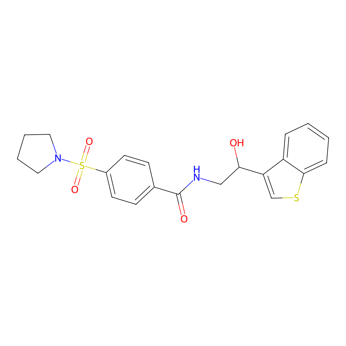 N-(2-(benzo[b]thiophen-3-yl)-2-hydroxyethyl)-4-(pyrrolidin-1-ylsulfonyl)benzamide molecular structure, CAS 2034346-28-4