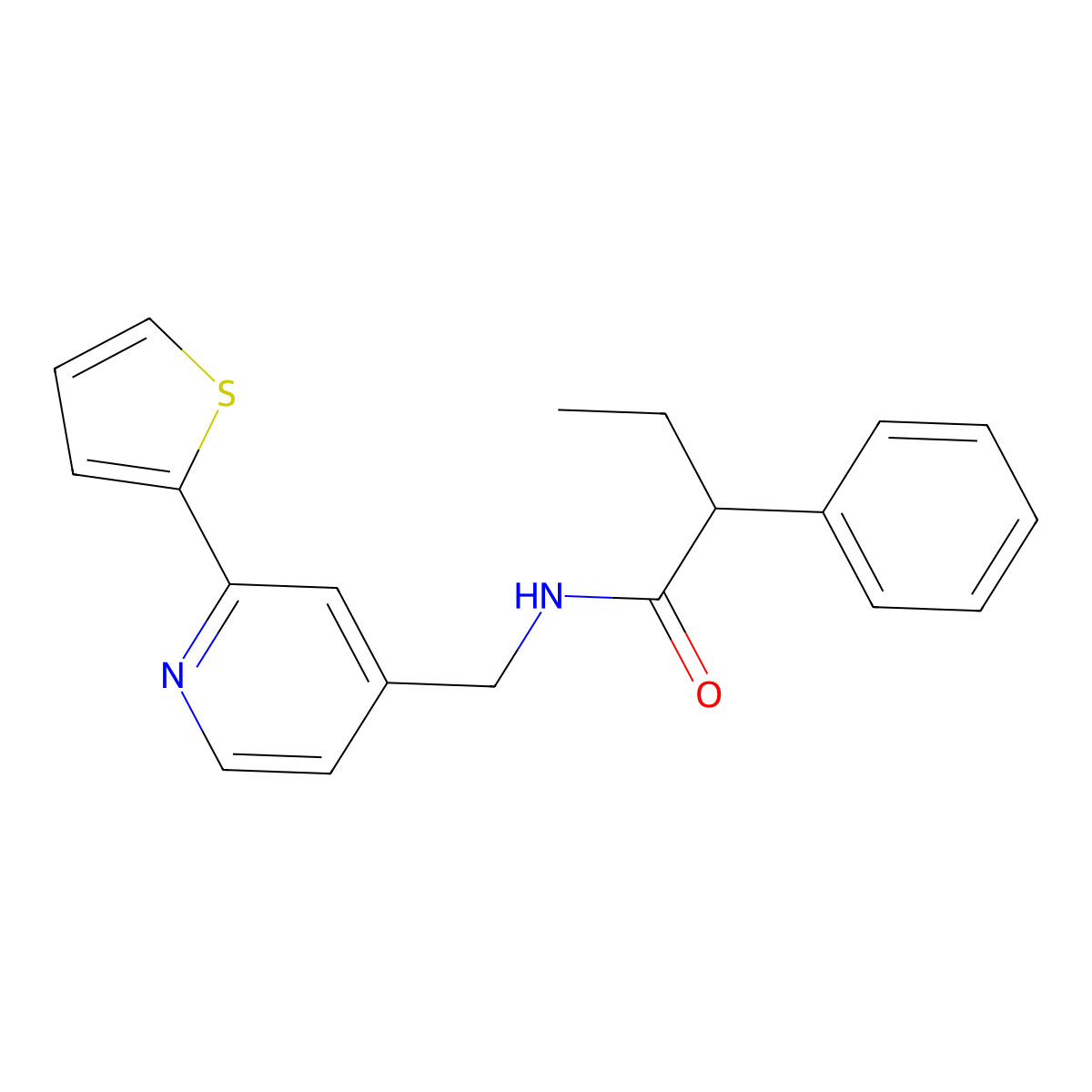 2-phenyl-N-((2-(thiophen-2-yl)pyridin-4-yl)methyl)butanamide molecular structure, CAS 2034346-31-9