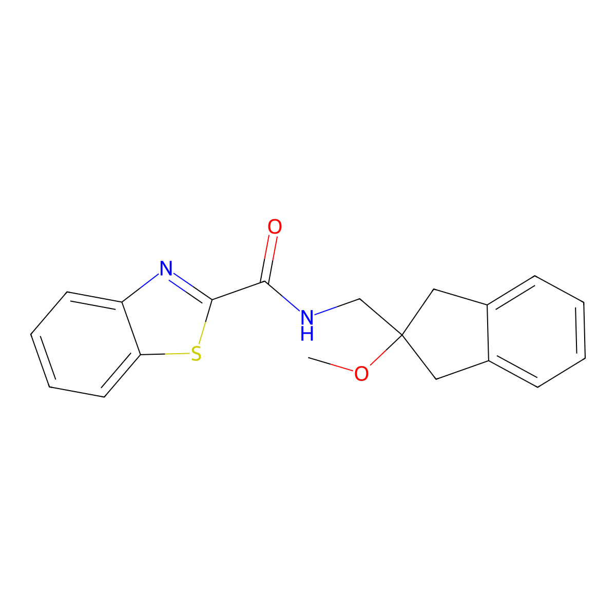 N-((2-methoxy-2,3-dihydro-1H-inden-2-yl)methyl)benzo[d]thiazole-2-carboxamide molecular structure, CAS 2034346-32-0